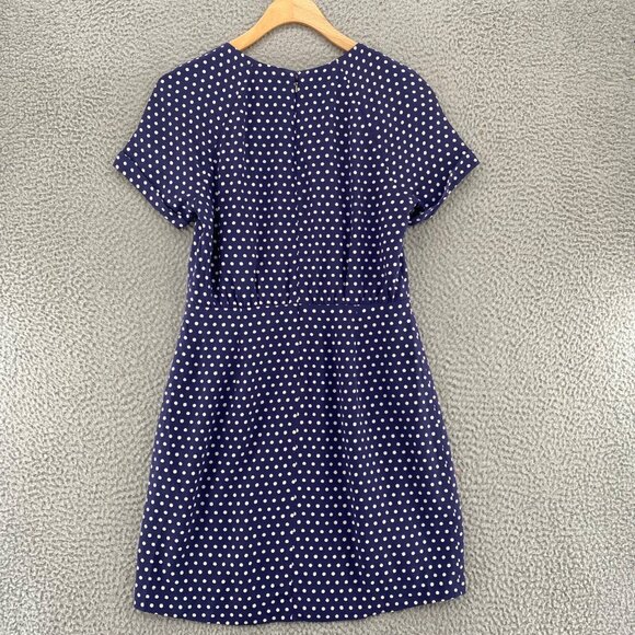 Fossil Dress Womens 2 Navy Polka Dot Silk Fit & Flare Raglan Short Sleeve Mini - Picture 3 of 10